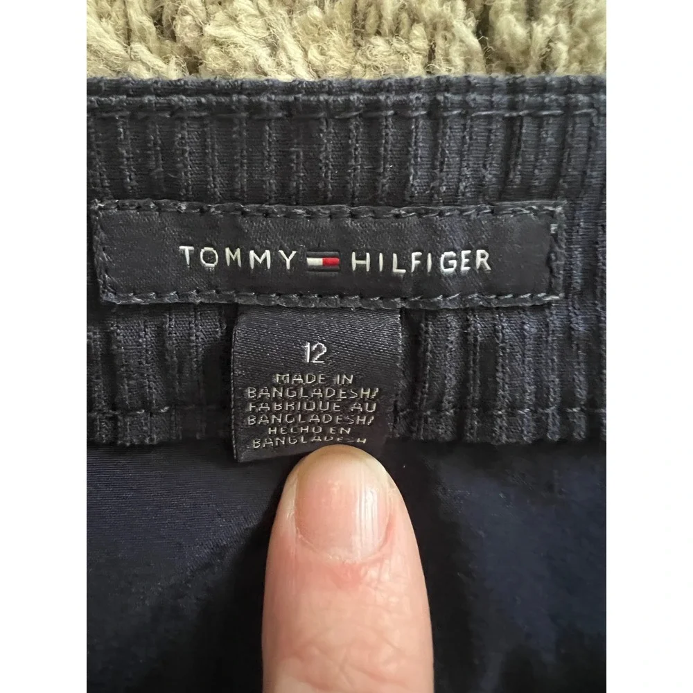Tommy Hilfiger Navy Blue Seersucker Sailor Mini‎ Skirt Gold  Buttons Size 12